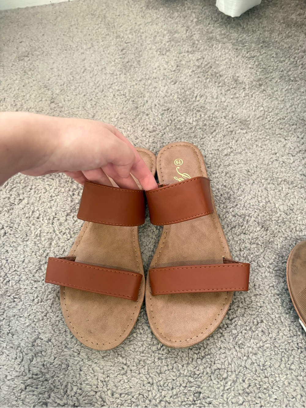 Women's Brown Double Strap Slide Sandals